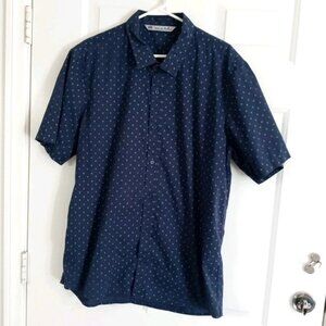 Travis Mathew Men's XXL Button Up Shirt Navy Blue Triangle AOP Comfort Casual